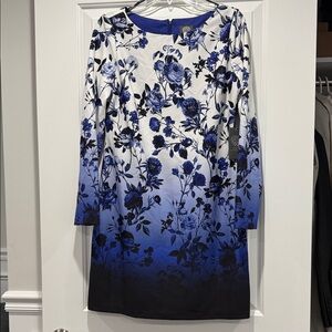 Vince Camuto Blue Ombre Floral Long-Sleeve Dress